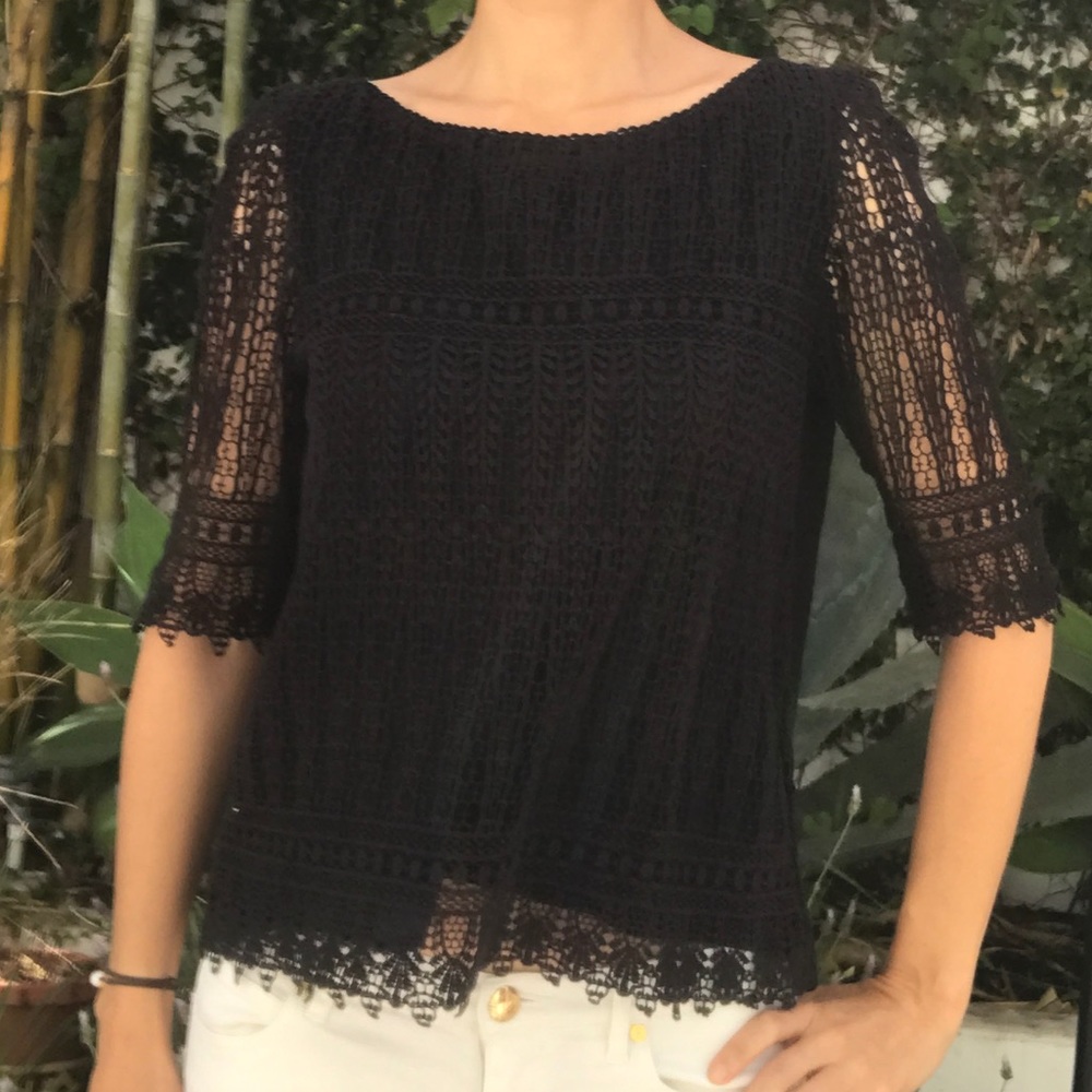 ba&sh Black Cotton Lace Top